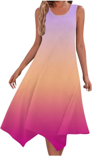 Women 2025 Summer Dress Casual Boho Sundress Ombre Tank Dress Swimwear Cover Up Beach Flowy Midi Vacation Dresses