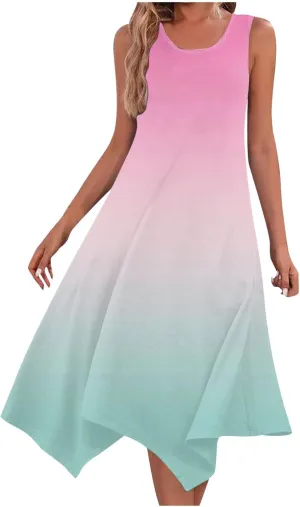 Women 2025 Summer Dress Casual Boho Sundress Ombre Tank Dress Swimwear Cover Up Beach Flowy Midi Vacation Dresses