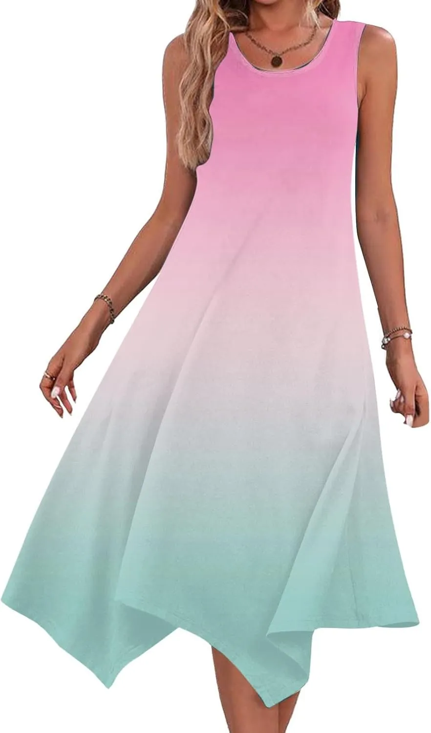Women 2025 Summer Dress Casual Boho Sundress Ombre Tank Dress Swimwear Cover Up Beach Flowy Midi Vacation Dresses