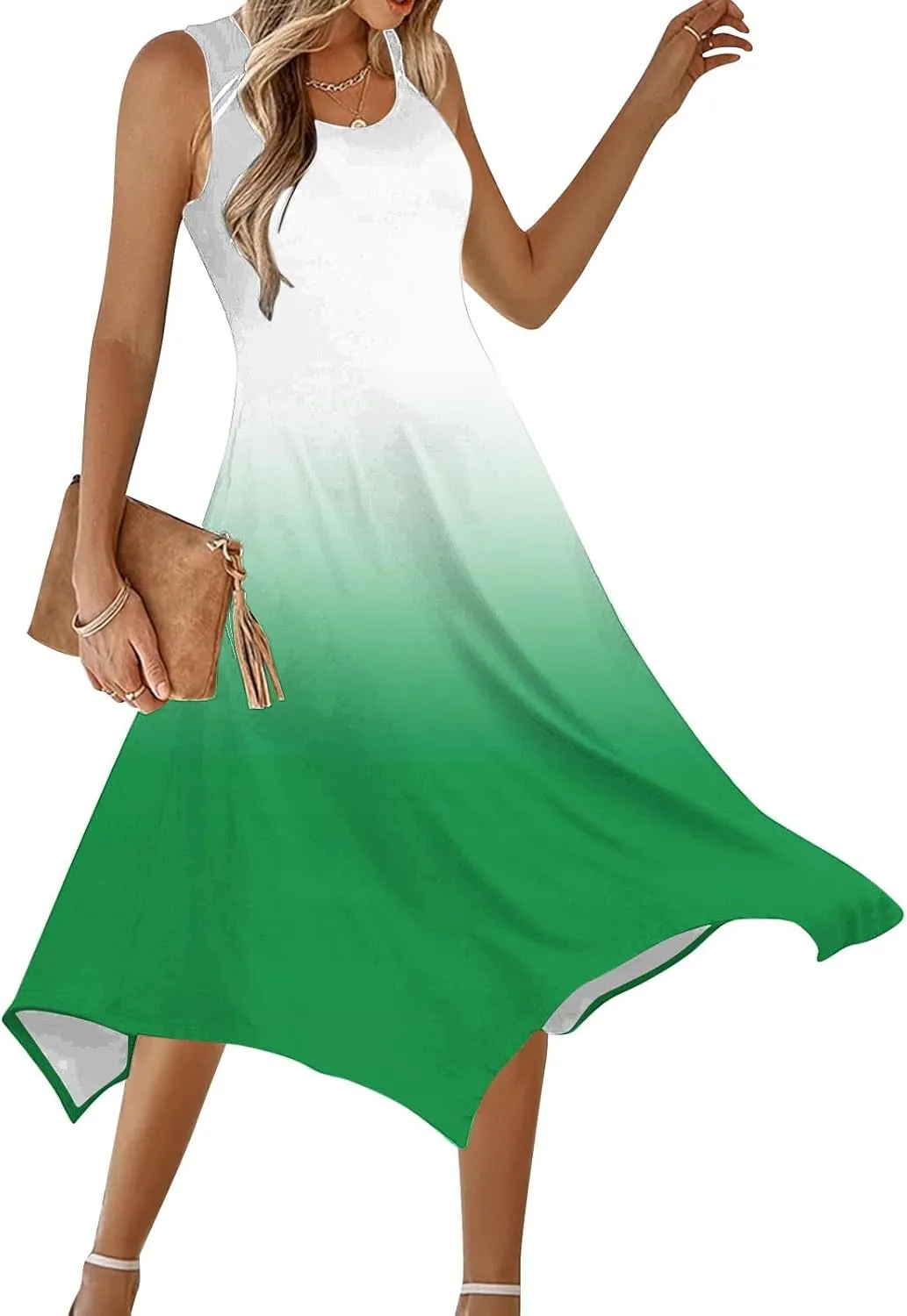Women 2025 Summer Dress Casual Boho Sundress Ombre Tank Dress Swimwear Cover Up Beach Flowy Midi Vacation Dresses