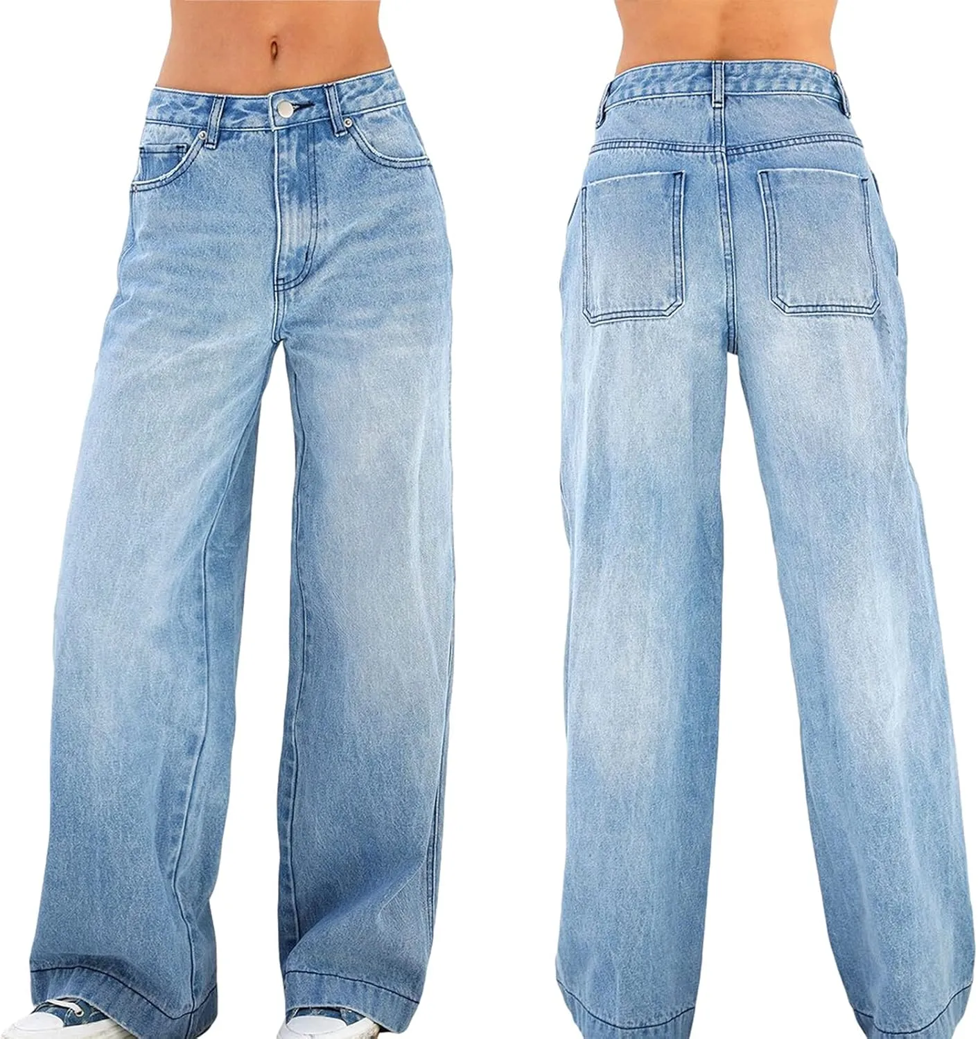 Women Baggy Jeans Y2K High Waist Straight Pants Vintage Wide Leg Denim Trousers Streetwear