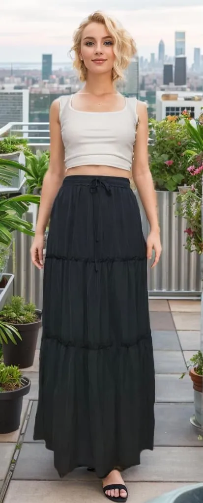 Women Boho Maxi Skirt, Casual High Waist Tie Paisley Print Flowy Long Maxi Skirt with Pockets