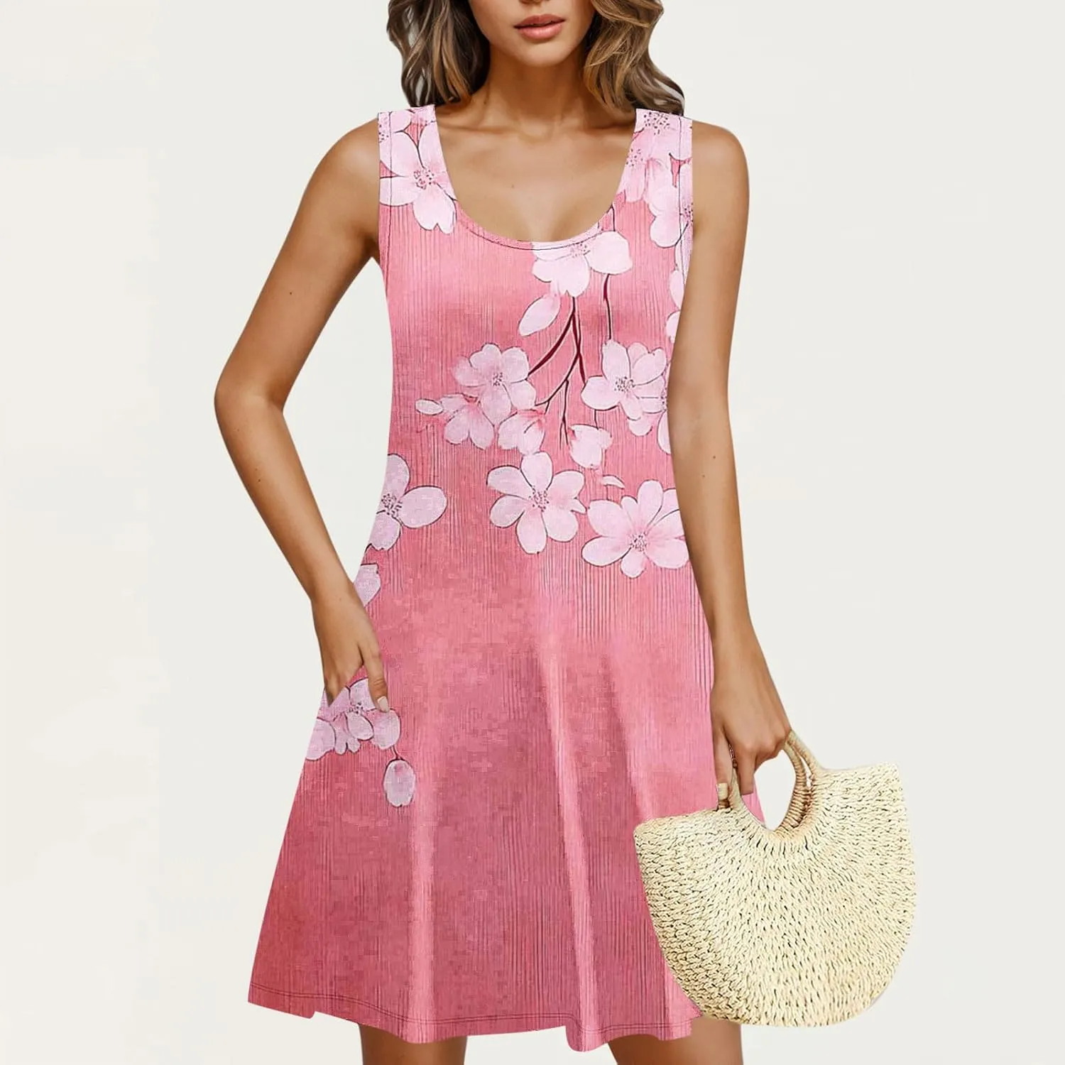 Women Casual Summer Tunic Dresses 2025 Boho Sleeveless Sundresses Vacation Travel Beach Floral T Shirt Tank Mini Dress