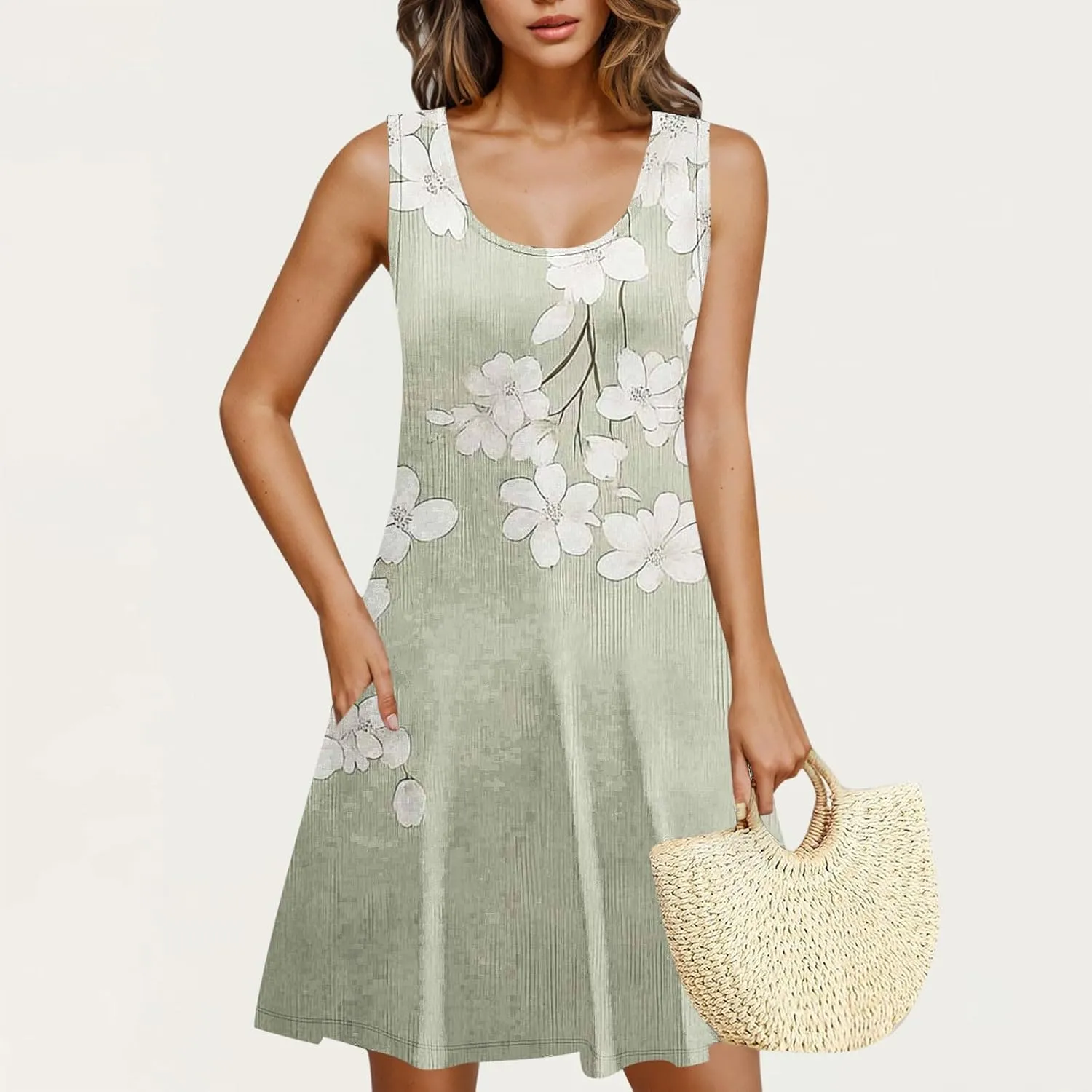 Women Casual Summer Tunic Dresses 2025 Boho Sleeveless Sundresses Vacation Travel Beach Floral T Shirt Tank Mini Dress