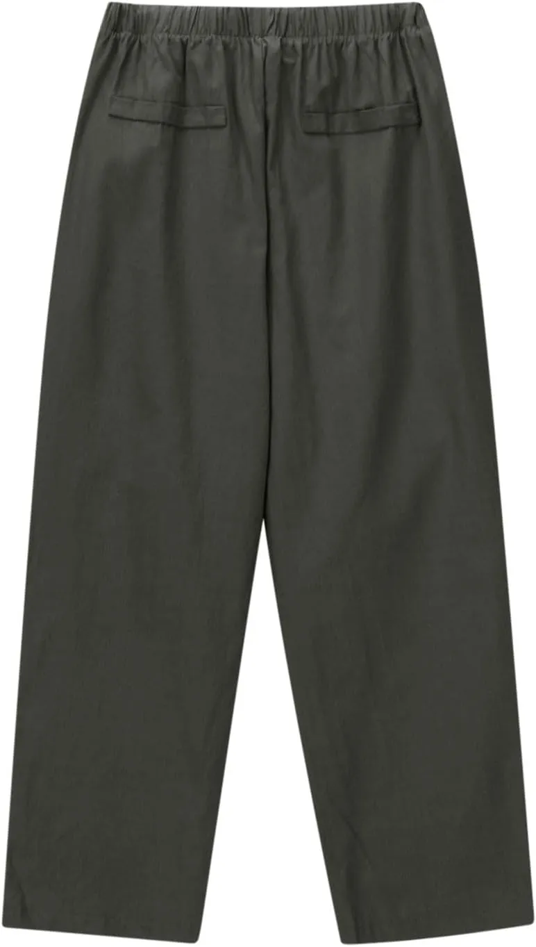 Women Cotton Linen Cropped Pants Casual Loose Wide Leg Trousers Summer Trendy Drawstring High Waist Pants with Pockets