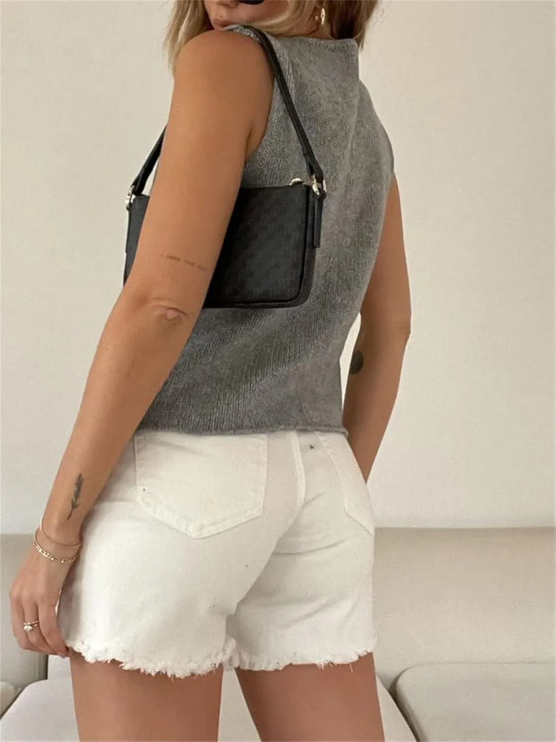Women Crochet Vest Top Y2k Knit V Neck Sleeveless Button Down Vintage Casual Streetwear