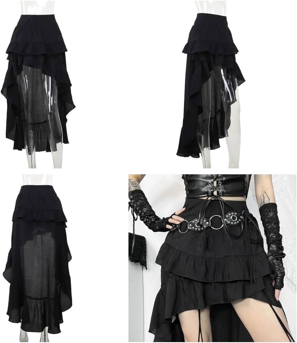 Women Gothic Flowy High Low Skirt High Waisted Pleated Skirt Cocktail Party