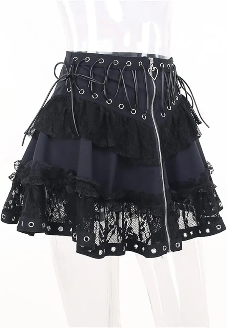 Women Gothic Mini Skirt Fairy Grunge Punk High Waisted A-Line Pleated Skirts Y2k E-Girl Long Maxi Skirt
