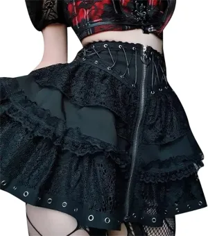 Women Gothic Mini Skirt Fairy Grunge Punk High Waisted A-Line Pleated Skirts Y2k E-Girl Long Maxi Skirt