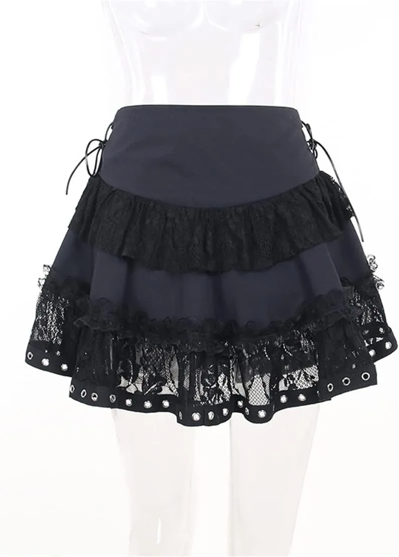 Women Gothic Mini Skirt Fairy Grunge Punk High Waisted A-Line Pleated Skirts Y2k E-Girl Long Maxi Skirt