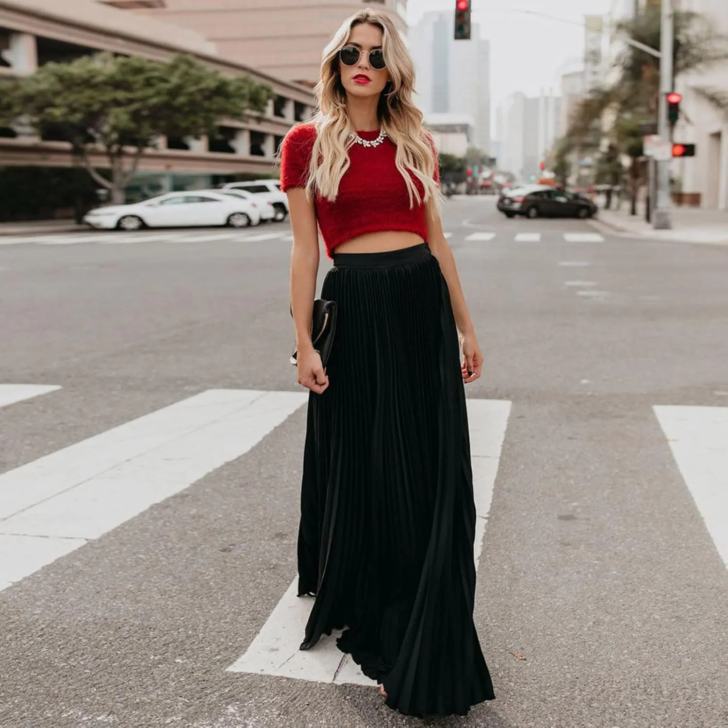 Women High Elastic Waist Pleated Skirt Maxi Swing A-line Skirts Summer Boho Long Beach Flowy Skirt Dress 2024 New