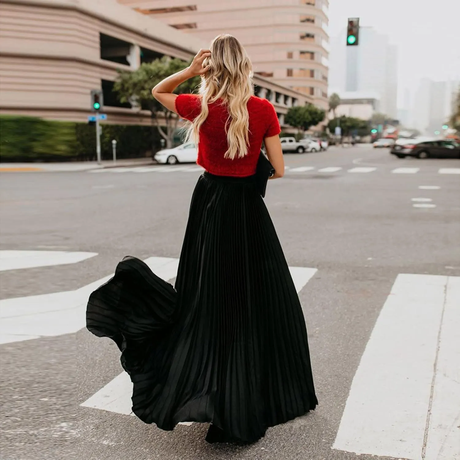 Women High Elastic Waist Pleated Skirt Maxi Swing A-line Skirts Summer Boho Long Beach Flowy Skirt Dress 2024 New