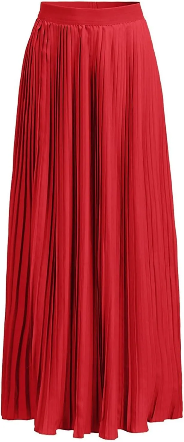 Women High Elastic Waist Pleated Skirt Maxi Swing A-line Skirts Summer Boho Long Beach Flowy Skirt Dress 2024 New