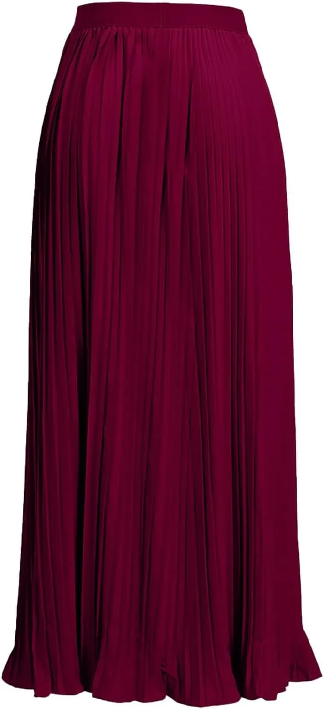 Women High Elastic Waist Pleated Skirt Maxi Swing A-line Skirts Summer Boho Long Beach Flowy Skirt Dress 2024 New