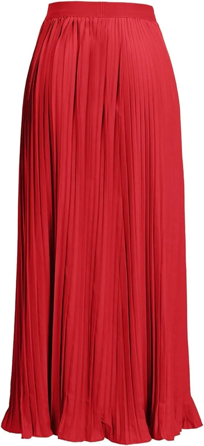 Women High Elastic Waist Pleated Skirt Maxi Swing A-line Skirts Summer Boho Long Beach Flowy Skirt Dress 2024 New