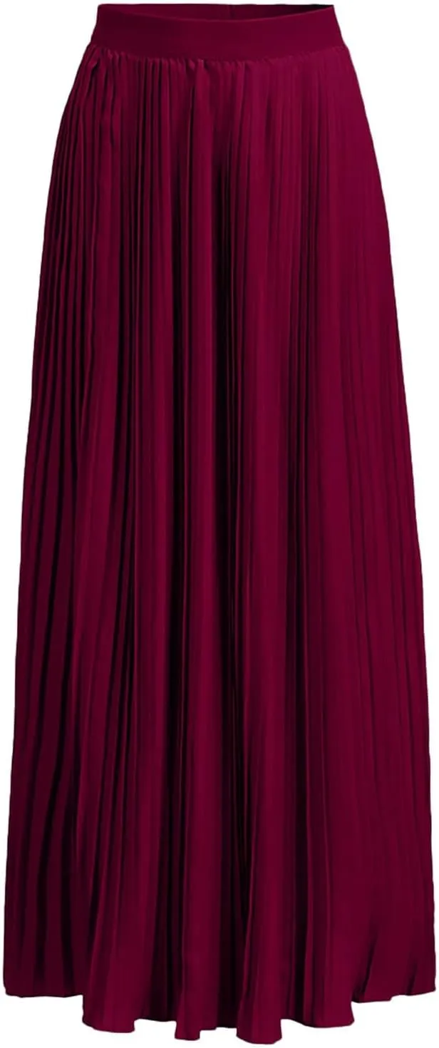 Women High Elastic Waist Pleated Skirt Maxi Swing A-line Skirts Summer Boho Long Beach Flowy Skirt Dress 2024 New
