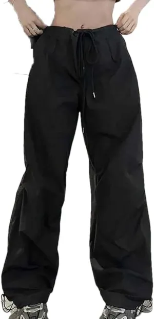 Women Korean High Waist Streetwear Cargo Pants Fashion Drawstring Wide Leg Sweatpants Trousers