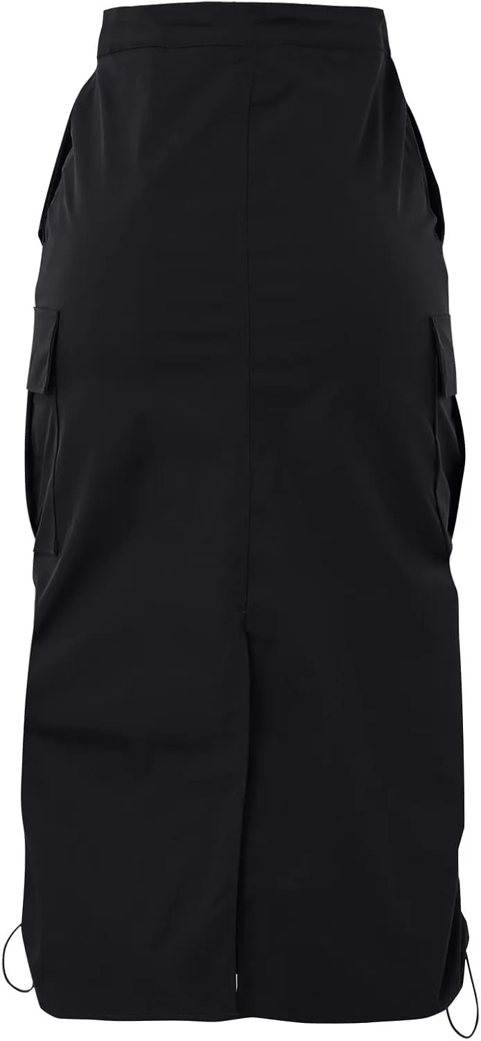 Women Long Cargo Skirt Long Cargo Skirts for Women Drawstring High Waist Maxi Cargo Skirt with Pockets Tennis