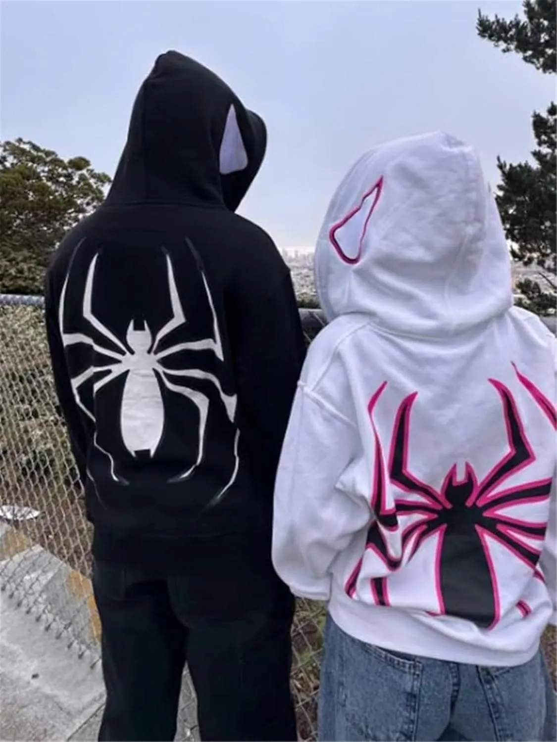 Women Men Zip Up Y2k Oversized Hoodie Spider Graphic Full Zipper Sweatshirt Teen Girls Grunge Streetwear Jacket