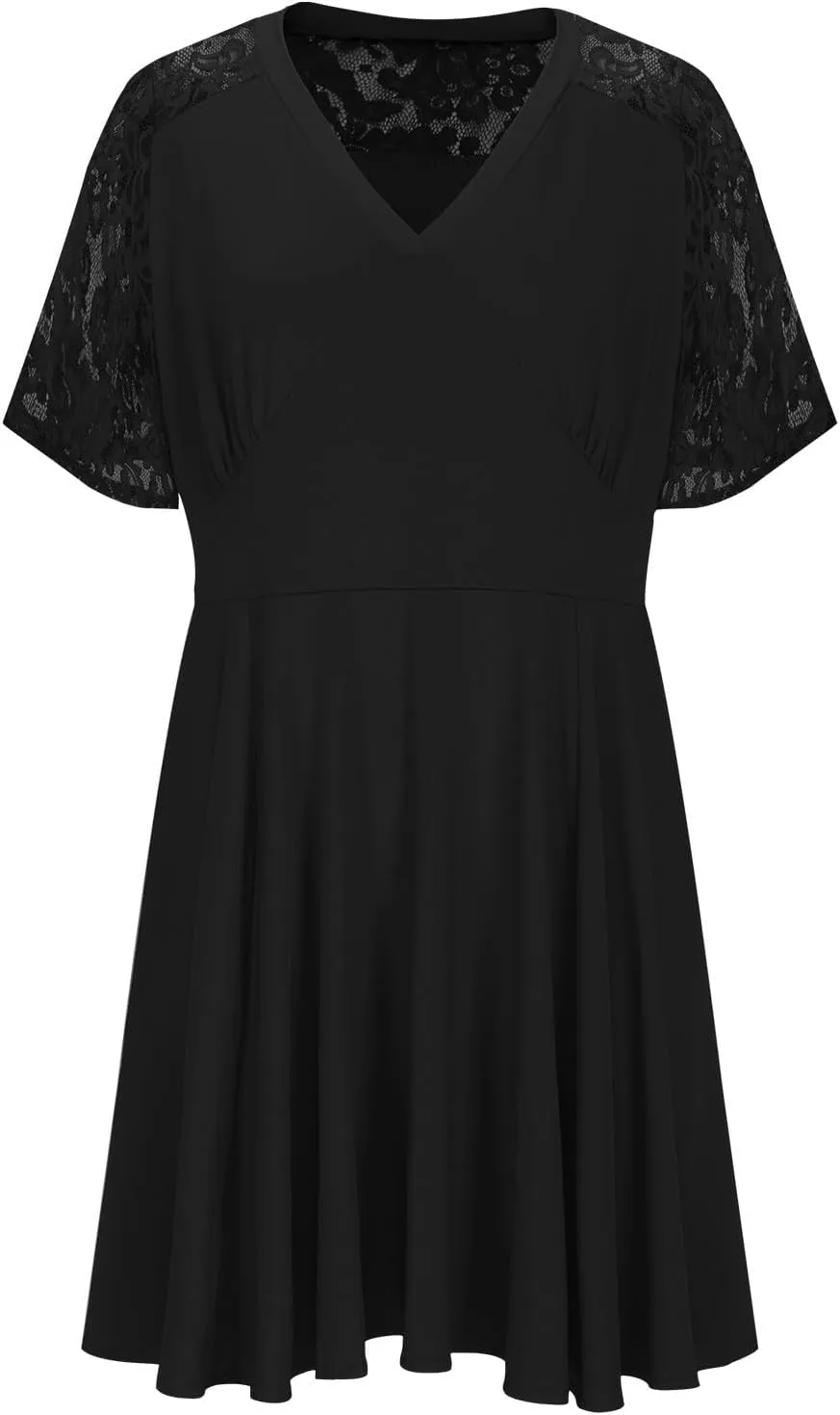 Women Plus Size Lace Cocktail Dresses Summer Wrap V Neck Short Sleeve Patchwork Flowy A Line Wedding Guest Midi Dress