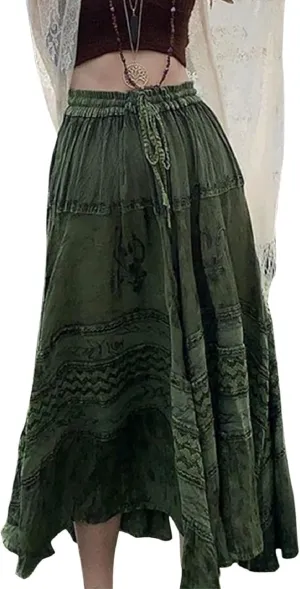 Women 's High Waist Midi Skirt E-Girls 90s Vintage Boho A-Line Bodycon Long Skirt Grunge Fairycore Streetwear
