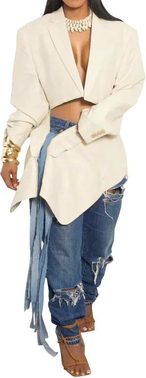 Women Skirts Set 2 Piece Outfits Long Sleeve Button Front Crop Blazer and Tie Wrap Mini Skirt Suits