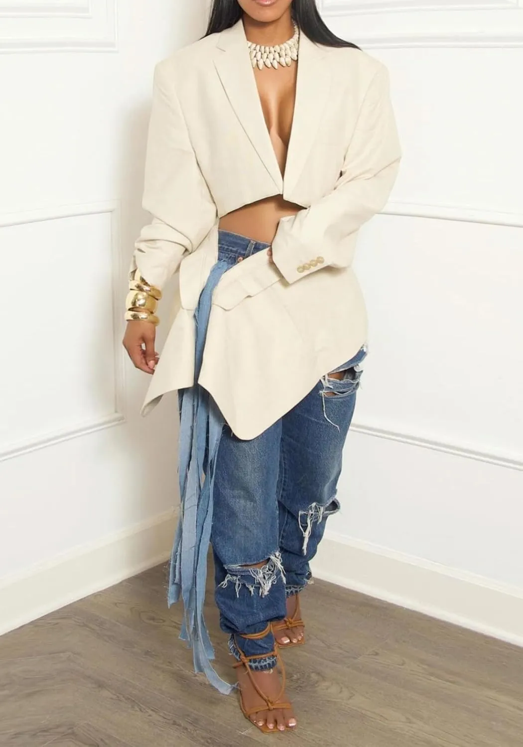 Women Skirts Set 2 Piece Outfits Long Sleeve Button Front Crop Blazer and Tie Wrap Mini Skirt Suits