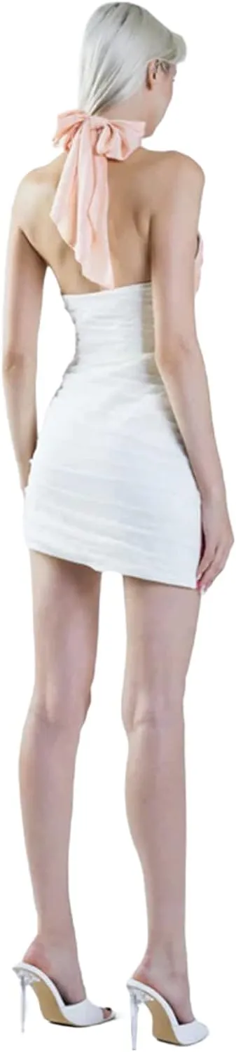 Women Sleeveless Halterneck Dress Summer Cutout Backless Ruched Bodycon Party Dress for Club Streetwear