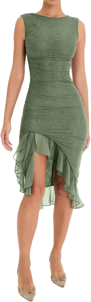 Women Spring Summer Casual Dresses Stand Collar Cutout Pleated Party Dress Beach Work Sun Dress Streetwear