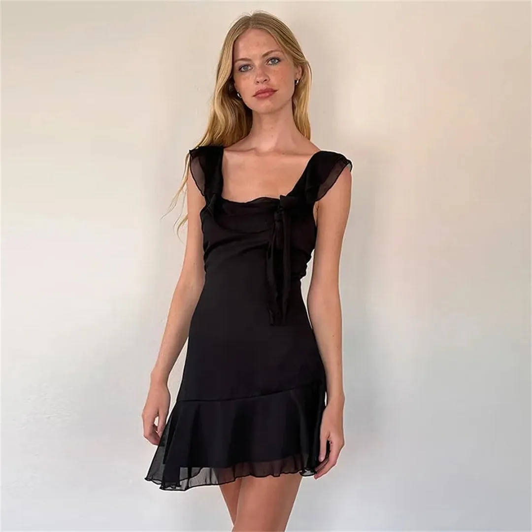 Women Square Collar Sleeveless Ruffles Mini Dress Party Beachwear Party Streetwear Clothing