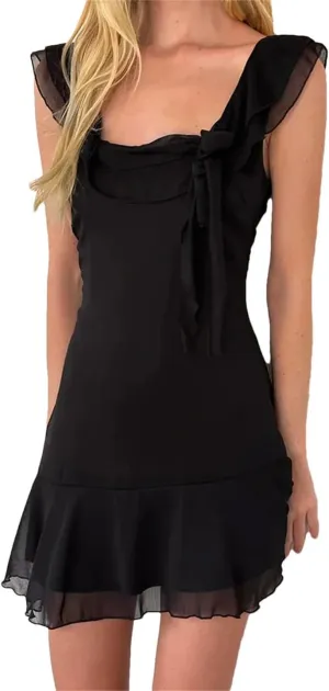 Women Square Collar Sleeveless Ruffles Mini Dress Party Beachwear Party Streetwear Clothing