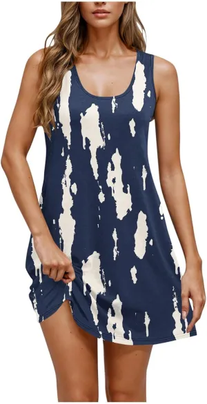Women Summer Dress 2025 Loose V Neck Sleeveless Sundresses Swimsuit Coverup with Pocket Floral Tunic Mini Tank Dresses