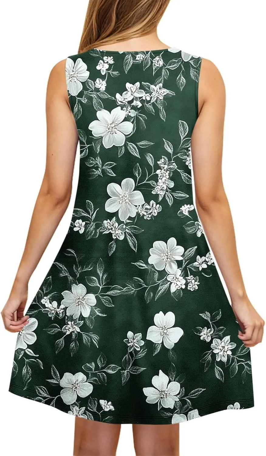 Women Summer Dress 2025 Loose V Neck Sleeveless Sundresses Swimsuit Coverup with Pocket Floral Tunic Mini Tank Dresses