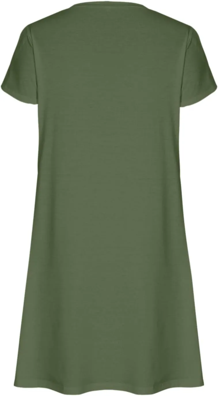 Women Summer Petal Sleeve Dress A-Line Mini Dresses Casual Floral T-Shirt Dress Flowy Beach Short Sundress with Pocket