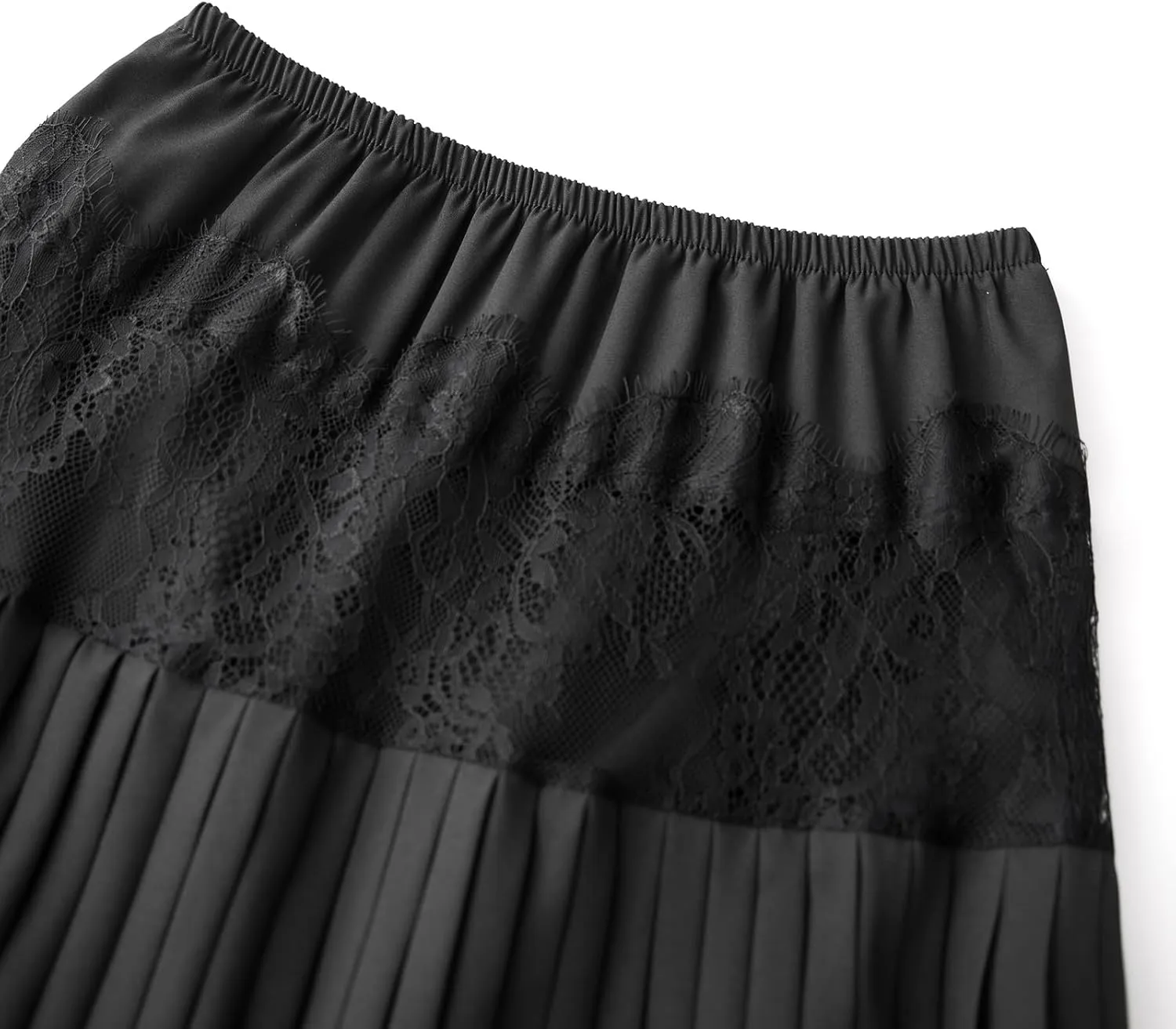 Women Summer Pleated Skirt Casual Floral Lace Elastic A-Line Midi Skirt for Beach Vacation Club Streetwear
