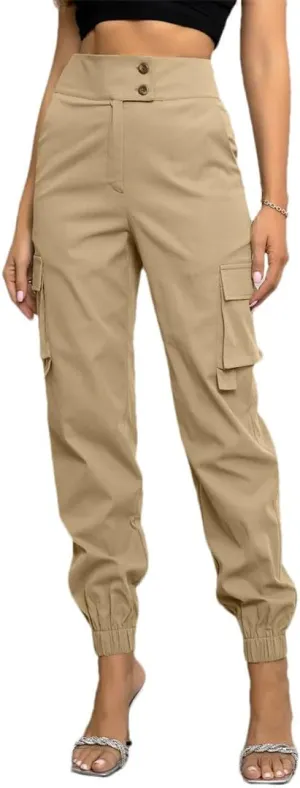 Women Summer Solid Jogger Athletic Harem Pants High Waisted Button Down Casual Slim Fit Cargo Pants
