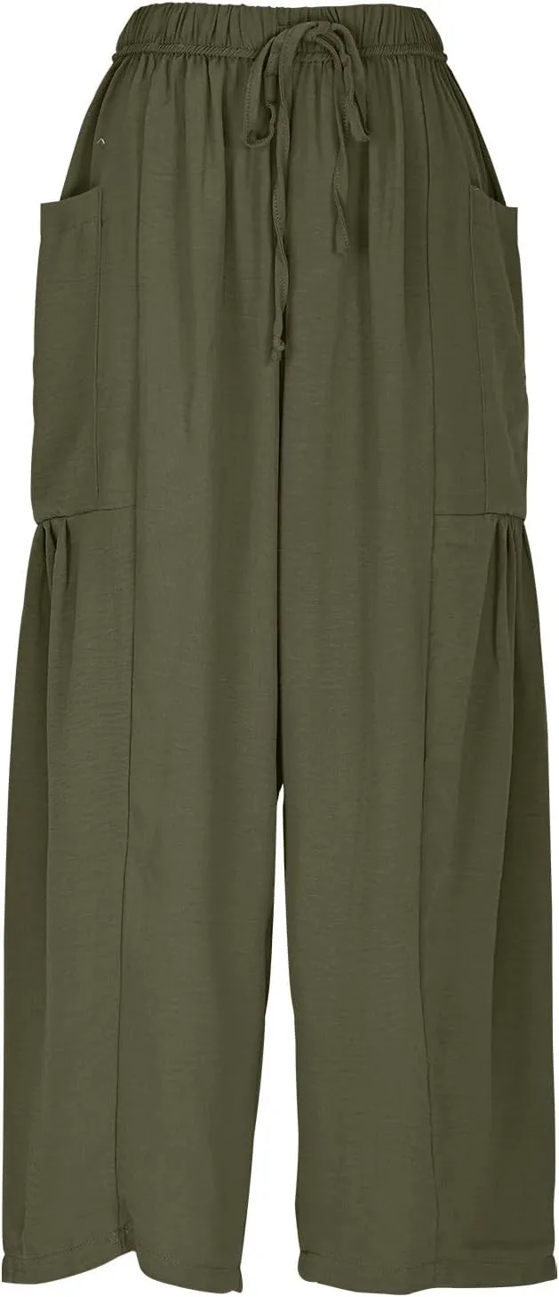 Women Summer Trendy Pants Wide Leg Cotton Linen Pants Beach Palazzo Lounge Trousers Plus Size Clothes