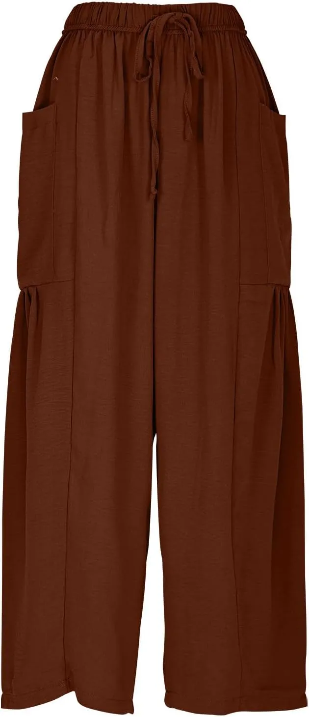 Women Summer Trendy Pants Wide Leg Cotton Linen Pants Beach Palazzo Lounge Trousers Plus Size Clothes