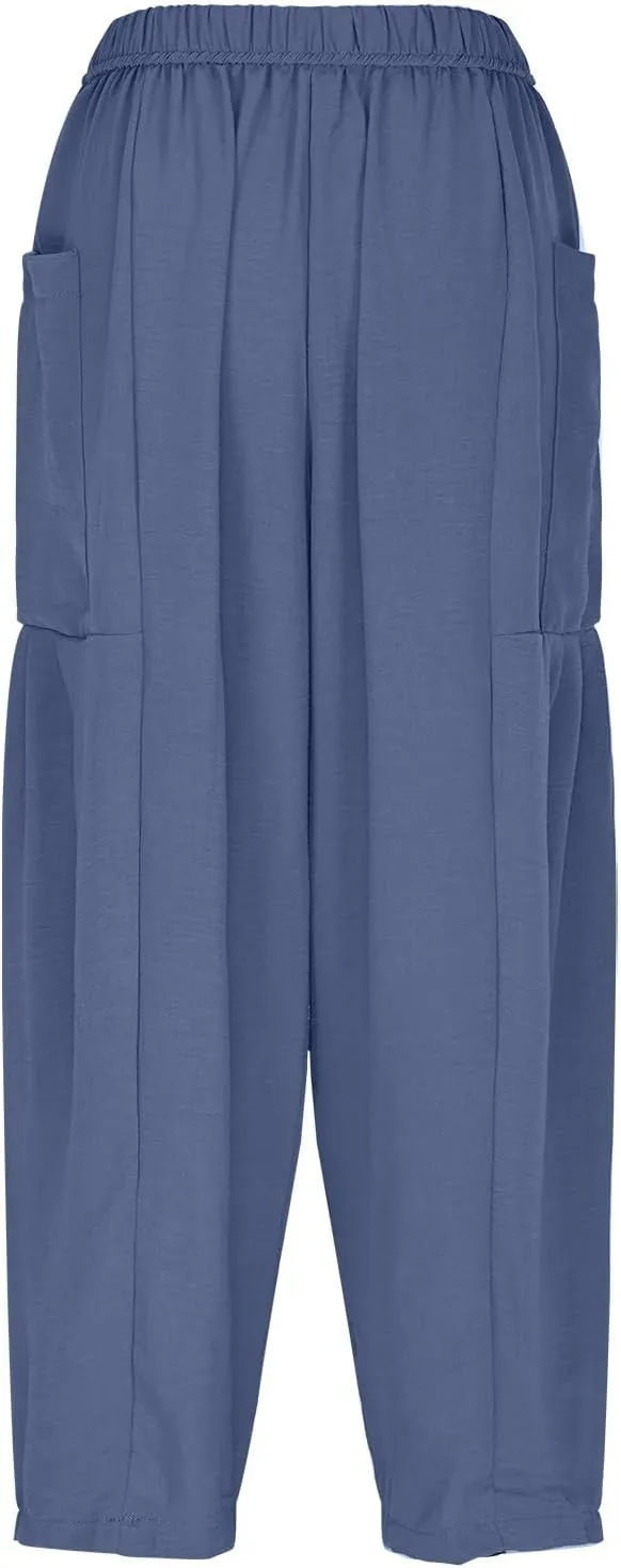 Women Summer Trendy Pants Wide Leg Cotton Linen Pants Beach Palazzo Lounge Trousers Plus Size Clothes