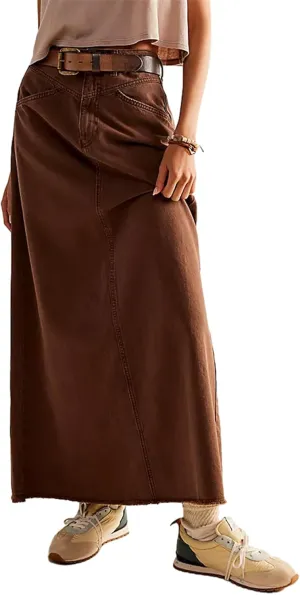Women Vintage Long Denim Skirt Solid Color Low Waist Frayed Raw Hem A line Maxi Jean Skirt with Pockets Y2k Trendy
