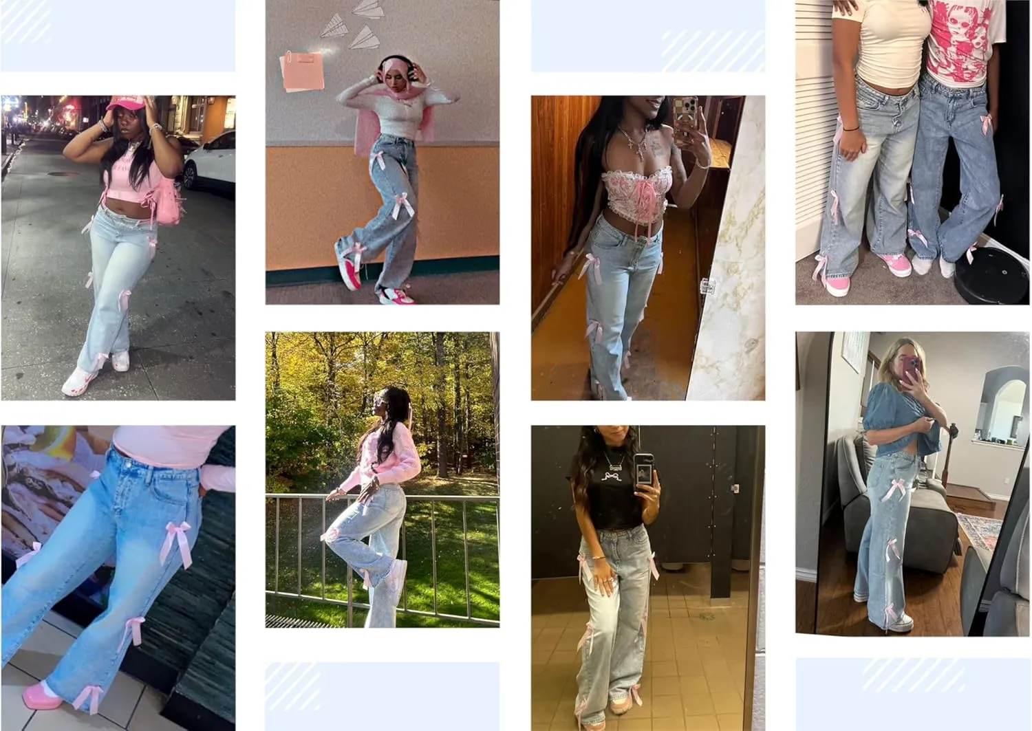 Women Wide Leg Baggy Jeans High Waisted Bowknot Embroidery Denim Pants Straight Leg Boyfriend Trendy Streetwear