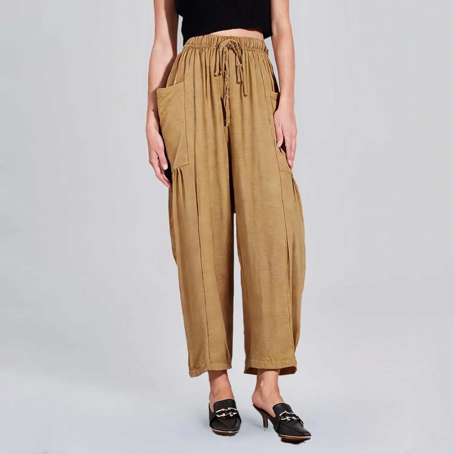 Women Wide Leg Cotton Linen Pants Summer Trendy Beach Palazzo Lounge Trousers Plus Size Casual Pants Vacation Clothes