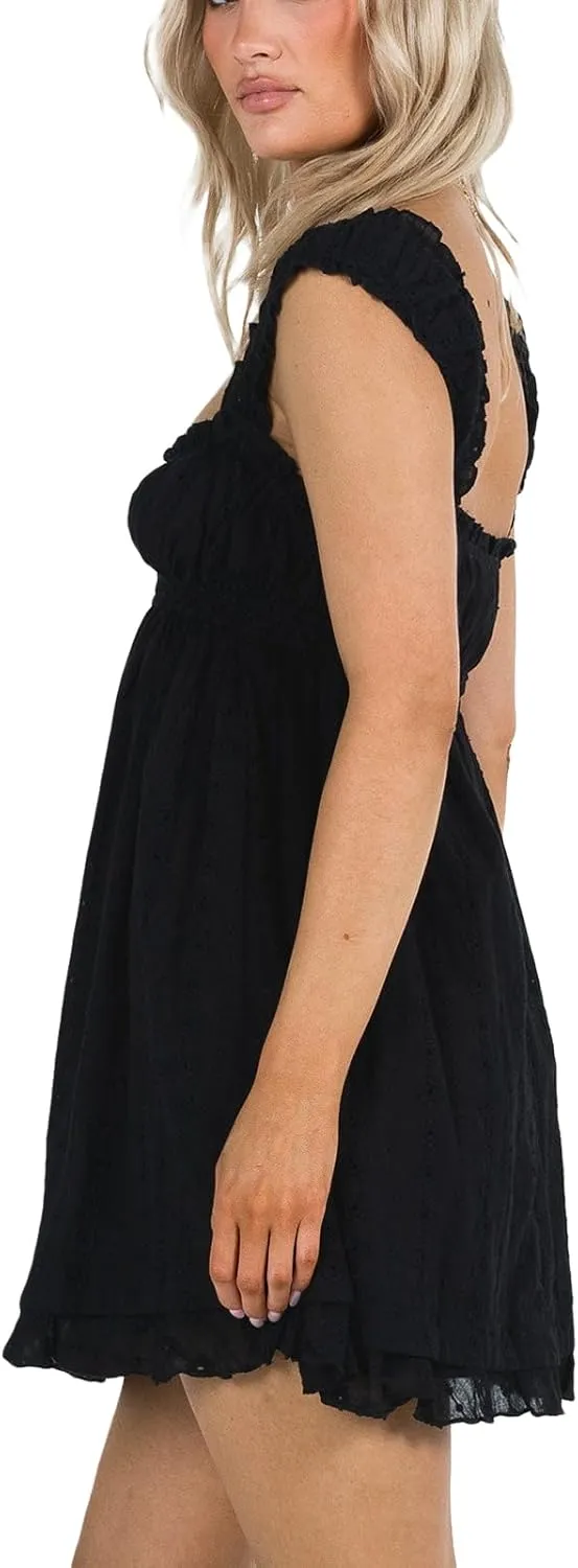 Women Y2k Babydoll Mini Dress Lace Trim Square Neck Sleeveless Floral Dress Flowy Sundress Summer Streetwear