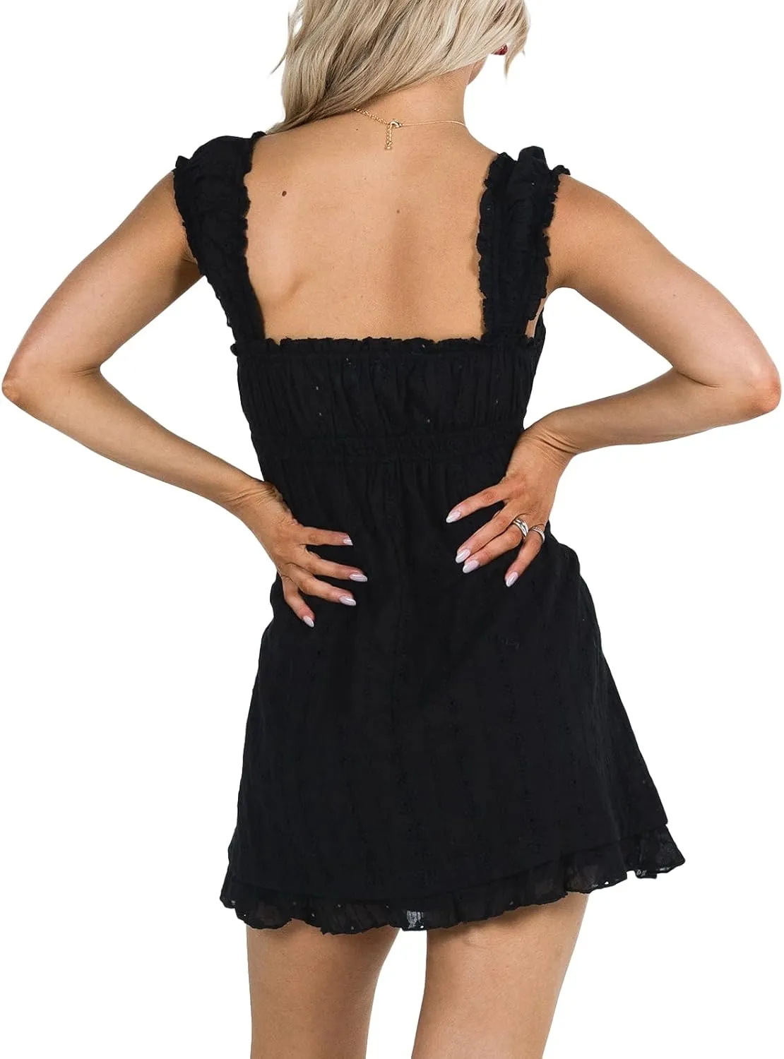 Women Y2k Babydoll Mini Dress Lace Trim Square Neck Sleeveless Floral Dress Flowy Sundress Summer Streetwear