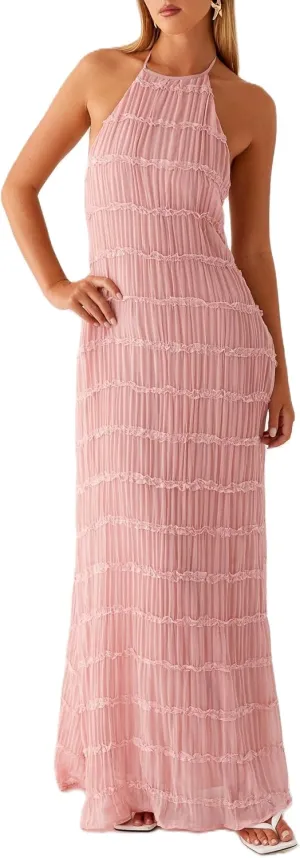 Women Y2k Backless Long Dress Halter Tie Neck Maxi Dress Flowy Beach Sundress Summer Streetwear