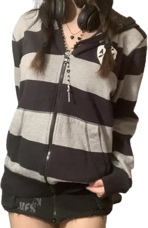 Women Y2K Hoodie Jacket Long Sleeve Graphic Zip Up Hoodie 90s Vintage Hooded Sweatshirt Tops E-Girls Streetwear