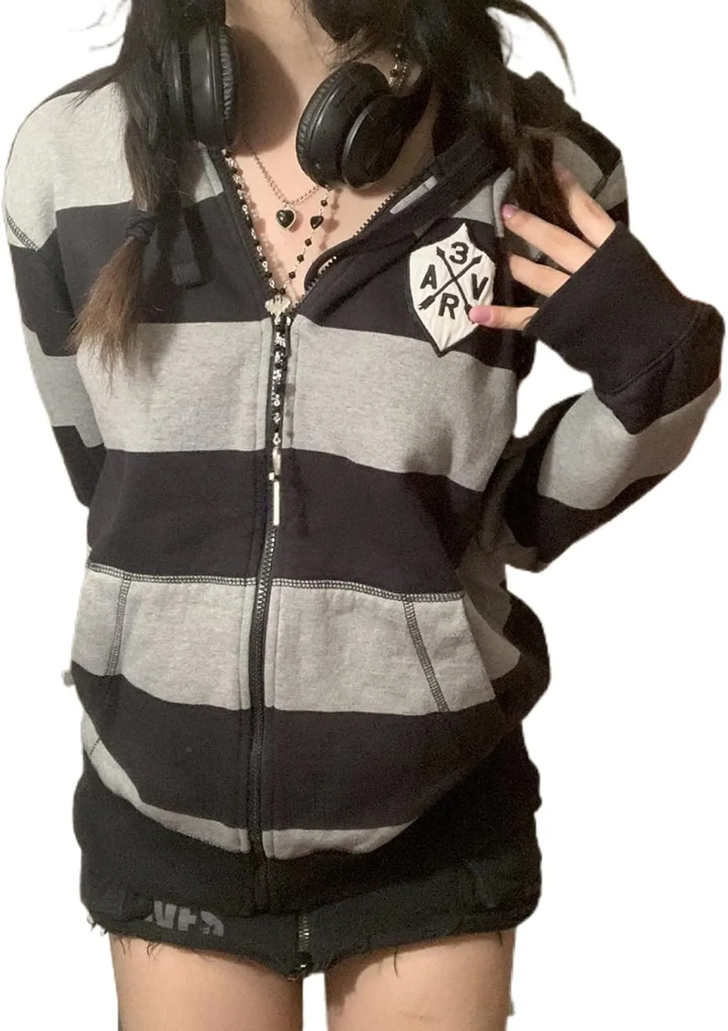 Women Y2K Hoodie Jacket Long Sleeve Graphic Zip Up Hoodie 90s Vintage Hooded Sweatshirt Tops E-Girls Streetwear