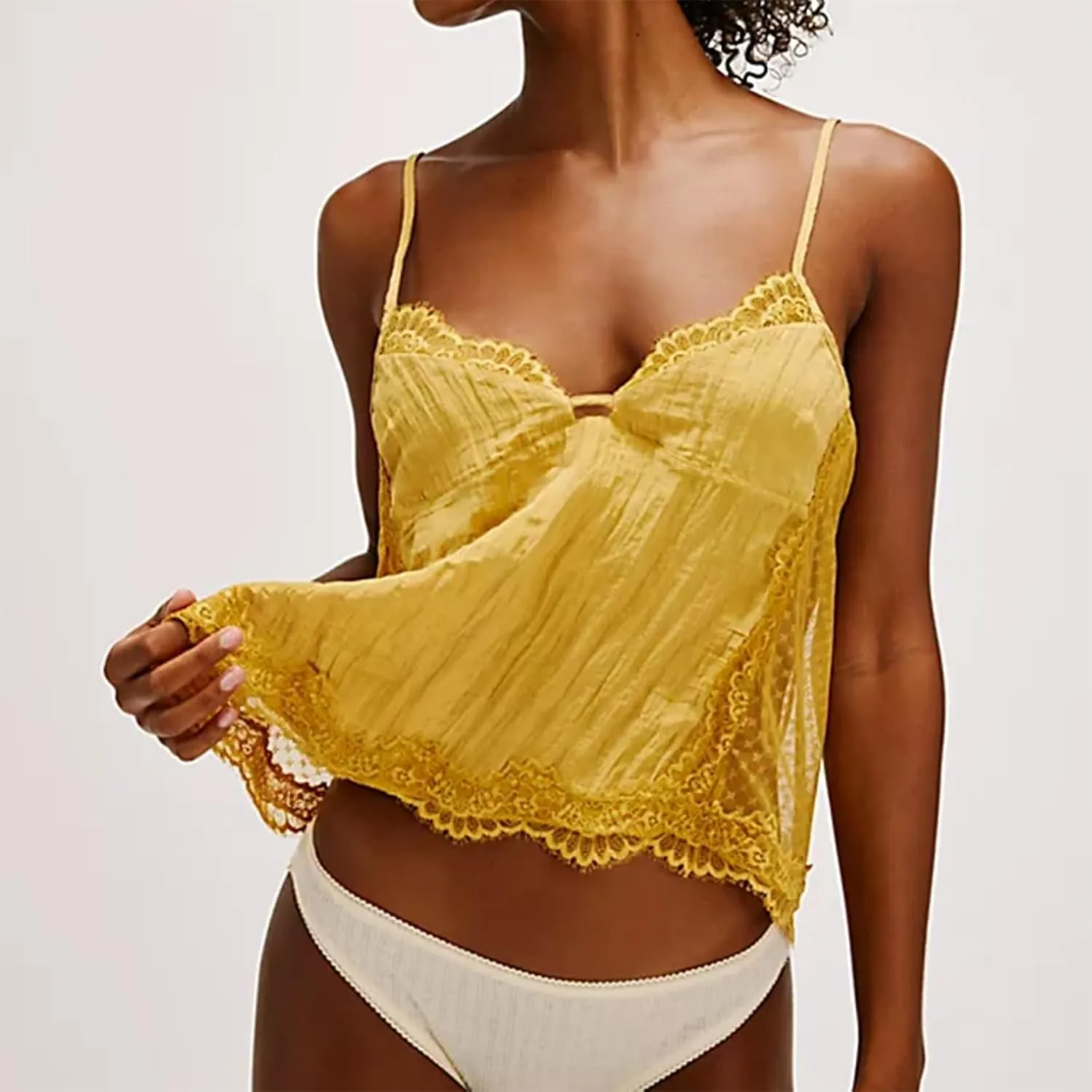 Women Y2k lace Tie Camisole Spaghetti Strap Low Cut V Neck Backless Ruffle Cami Top Summer Coquette Sexy Streetwear