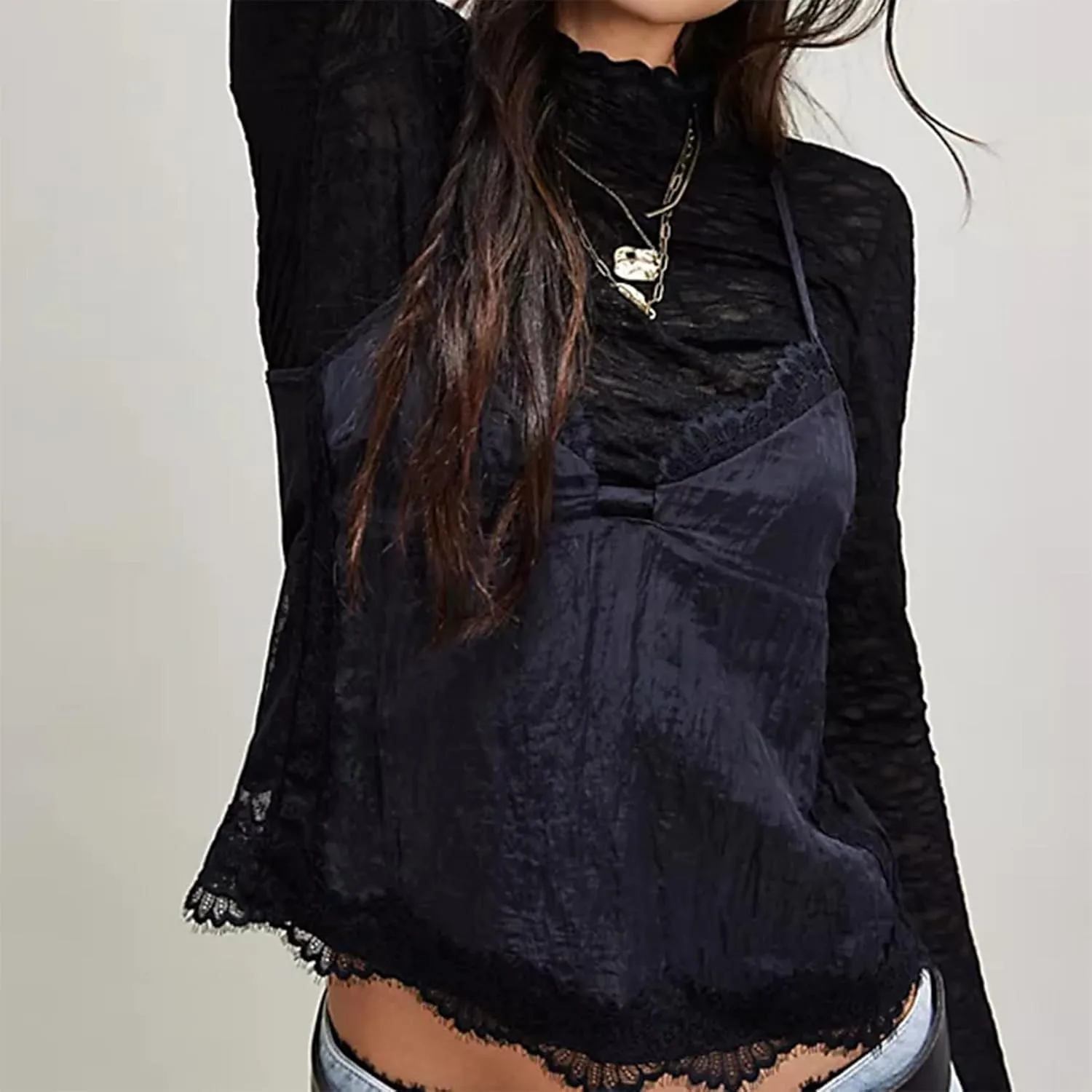 Women Y2k lace Tie Camisole Spaghetti Strap Low Cut V Neck Backless Ruffle Cami Top Summer Coquette Sexy Streetwear