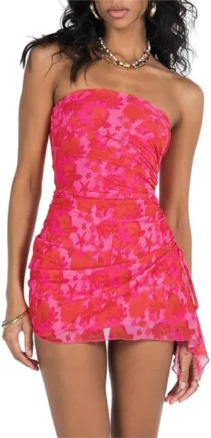 Women Y2k Strapless Tube Mini Dress Vintage Floral Print Bandeau Bodycon Short Dress Summer Going Out Streetwear